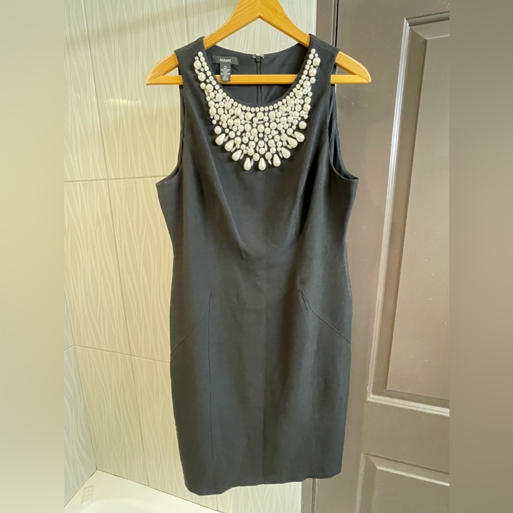 Alfani Size 14 Black Pearl Beaded Mid-calf dress
